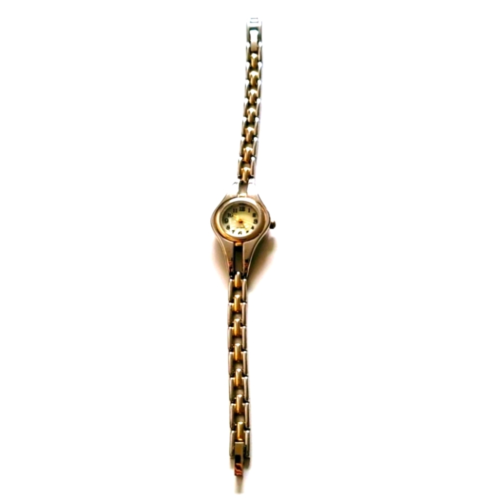 Stainless Steel & Gold Women's Watch W/ Small Mother of Pearl Face